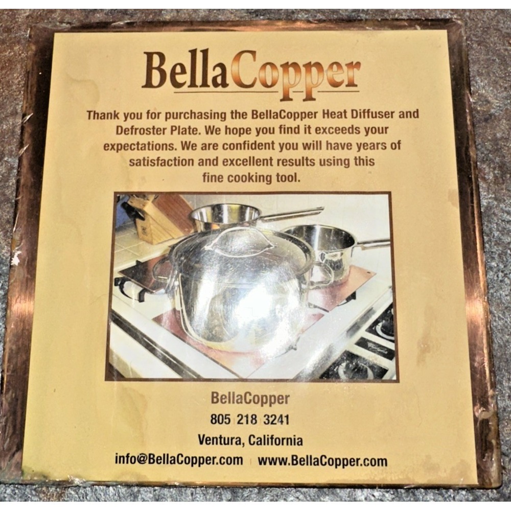 NIP BellaCopper Pure Copper Heat Diffuser Plate 6" Square 1/8" Thick Stove Plate